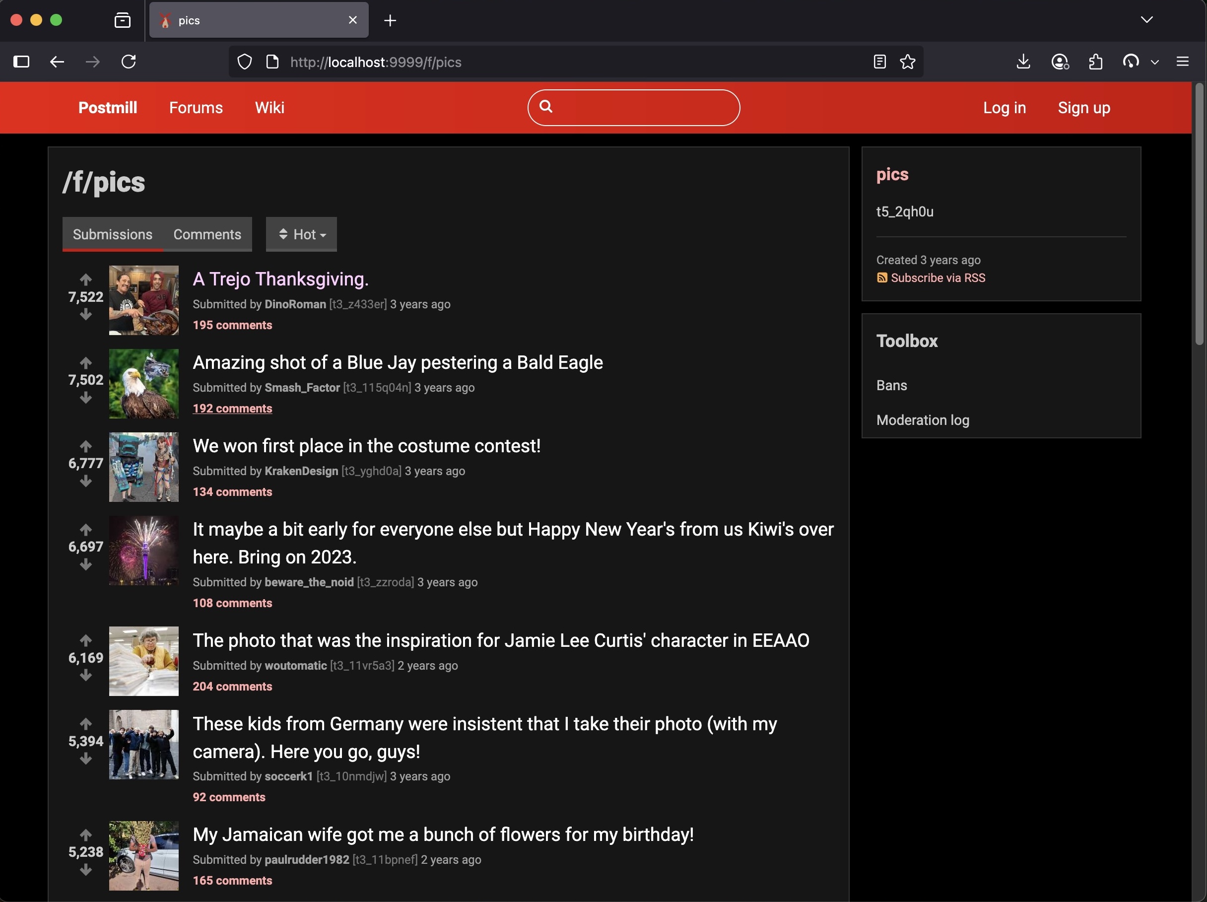 A screenshot of a reddit-inspired site using Postmill
